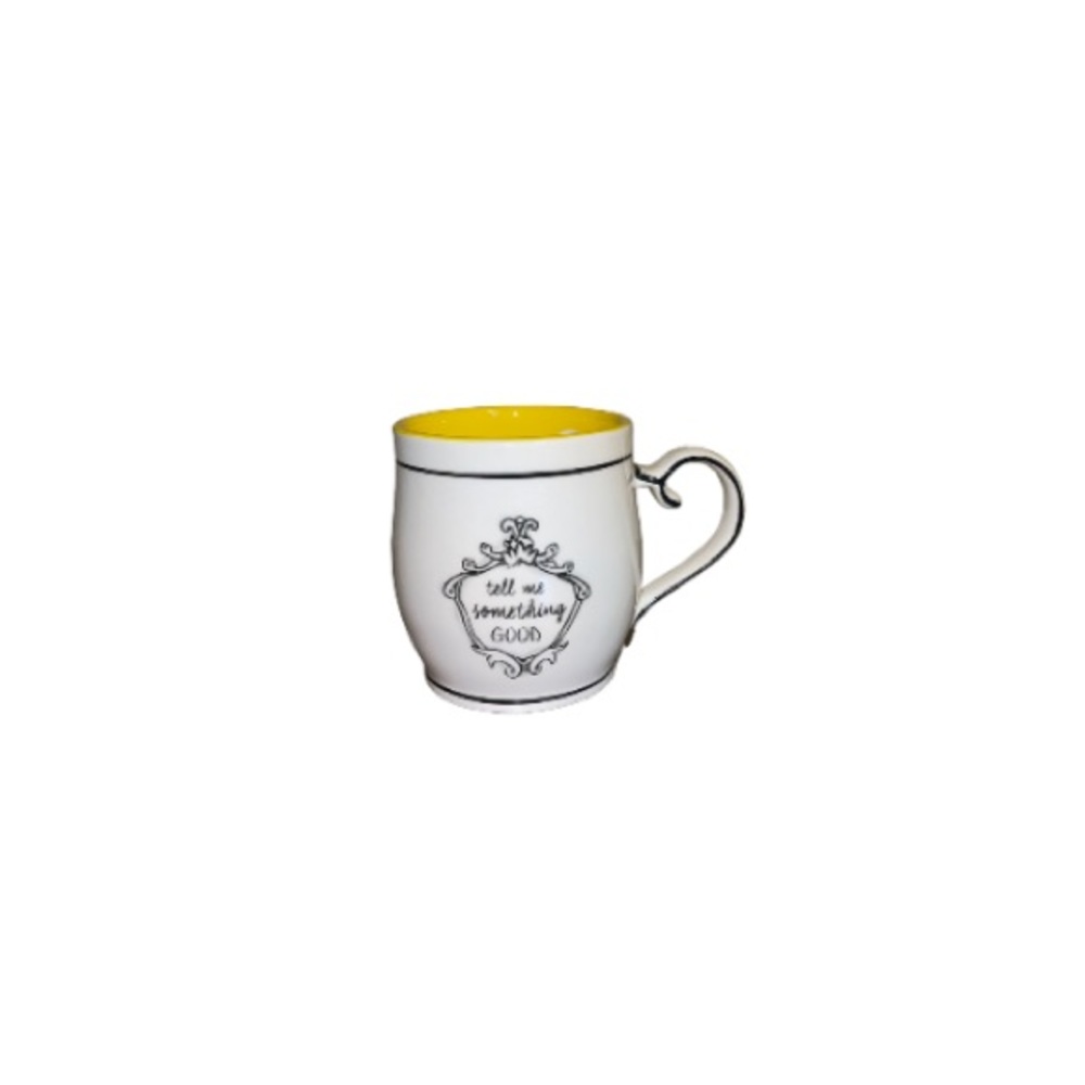 Anthropologie Katie Mandy “Tell Me Something Good” Yellow and Cream Ceramic Mug